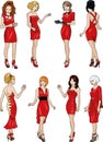 Eight ladies in red cocktail dresses