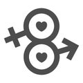 Eight from male and female sign solid icon, 8 March concept, infinity eight-shaped symbol of male and female sign on