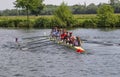 An eight man skulls crew in training on the river at Henley-on-Thames in Oxfordshire