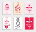 Eight march typographic design set. Happy womens day. Royalty Free Stock Photo