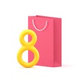 Eight March Women International Day present shopping bag congratulations 3d icon realistic vector