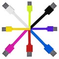 Eight multi-colored usb cables on a white isolated background Royalty Free Stock Photo