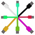 Eight multi-colored usb cables on a white isolated background Royalty Free Stock Photo