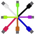 Eight multi-colored usb cables on a white isolated background Royalty Free Stock Photo