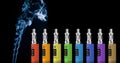 Eight multicolored electronic cigarettes