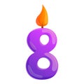 Eight number candle icon, cartoon style