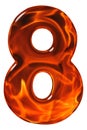 8, eight, numeral from glass with an abstract pattern of a flaming fire, isolated on white background Royalty Free Stock Photo