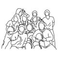 Eight people playing bowling together vector illustration sketch doodle hand drawn with black lines isolated on white background Royalty Free Stock Photo