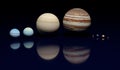 the eight planets of the solar system on a dark blue background