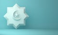 Eight point star paper cut, hanging crescent moon and star on blue pastel background. Royalty Free Stock Photo