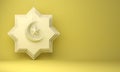 Eight point star paper cut, hanging crescent moon and star on yellow pastel background. Royalty Free Stock Photo