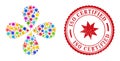 ISO Certified Scratched Seal Stamp and Eight Pointed Star Multi Colored Swirl Fireworks