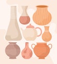 eight pottery jars Royalty Free Stock Photo