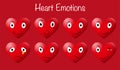 Eight Red Heart Emoticons on Red Background