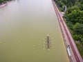 Eight rowing team boat aerial view