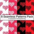 Eight seamless patterns pack with hearts valentines day love