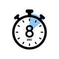 eight seconds stopwatch icon, timer symbol, 8 sec waiting time vector illustration Royalty Free Stock Photo