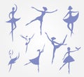 Eight silhouettes of ballet dancers in ballet dresses set vector Royalty Free Stock Photo