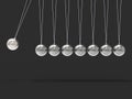 Eight Silver Newtons Cradle Shows Blank Spheres Copyspace For 8