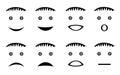Eight smileys, human faces, with different emotions. Funny pictures. Black and graphics. Vector graphics art.