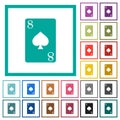 Eight of spades card flat color icons with quadrant frames