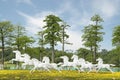 Eight statue of white horse on the park