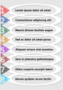 Eight step infographic template in subtle minimalist look, numbering from one to eight on the left edge, oval shapes in