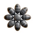 Eight Striped Oval Objects and One Central Sphere in a Floral Arrangement black white Royalty Free Stock Photo