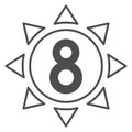 Eight in sun solid icon, 8 March concept, Sun symbol with eight number on white background, sunny woman day icon in