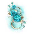 Eight with turquoise roses on white background