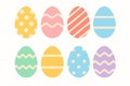 Collection of eight colorful easter eggs with diverse decorative patterns and stripes Royalty Free Stock Photo