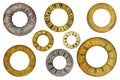 Eight vintage clock face rings Royalty Free Stock Photo