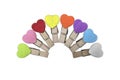 Eight wooden clips with colorful hearts