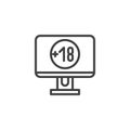 Eighteen plus sign computer screen line icon