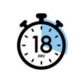 eighteen seconds stopwatch icon, timer symbol, 18 sec waiting time vector illustration