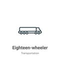 Eighteen-wheeler outline vector icon. Thin line black eighteen-wheeler icon, flat vector simple element illustration from editable