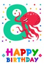 Eighth birthday cartoon greeting card design Royalty Free Stock Photo