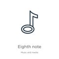 Eighth note icon. Thin linear eighth note outline icon isolated on white background from music and media collection. Line vector Royalty Free Stock Photo