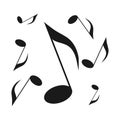 Eighth notes song melody. Black and white silhouette of musical notes. Illustration