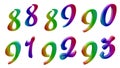 Eighty eight, Eighty nine, Ninety, Ninety one, Ninety two, Ninety three, 88, 89, 90, 91, 92, 93 Calligraphic 3D Rendered Digits