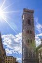 Giotto`s Campanile - Bell tower of Florence Duomo Cathedral Cattedrale Santa Maria del Fiore on bright day with sunshine of war Royalty Free Stock Photo