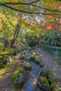 Eikando Zenrinji Temple. Atumn colors and fall foliage at Garden waterfall. Kyoto, Japan