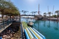 Foot bridge crossing over the canal leading from the marina to the Red Sea in Eilat, Israel