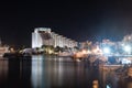 Hotel Isrotel King Solomon and Eilat marina at night