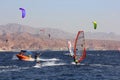 Windsurfers in the gulf of Eilat, Red Sea, Eilat, Israel Royalty Free Stock Photo