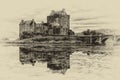 Eilean Donan Castle photo in the style of b&w graphic list