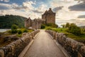 Eilean Donan Castle from 13th century in the centre of three lochs - Alsh, Duich, Long, in Dornie, Kyle of Lochalsh Royalty Free Stock Photo