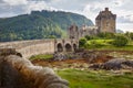 Eilean Donan Castle from 13th century in the centre of three lochs - Alsh, Duich, Long, in Dornie, Kyle of Lochalsh Royalty Free Stock Photo