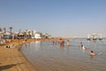 Vacationers and tourists bathe in the Dead Sea in Ein Bokek, Dead Sea, Israel. Ein-Bokek, Israel Royalty Free Stock Photo