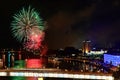 Fireworks over the city of Linz on the Danube Upper Austria; Austria Royalty Free Stock Photo